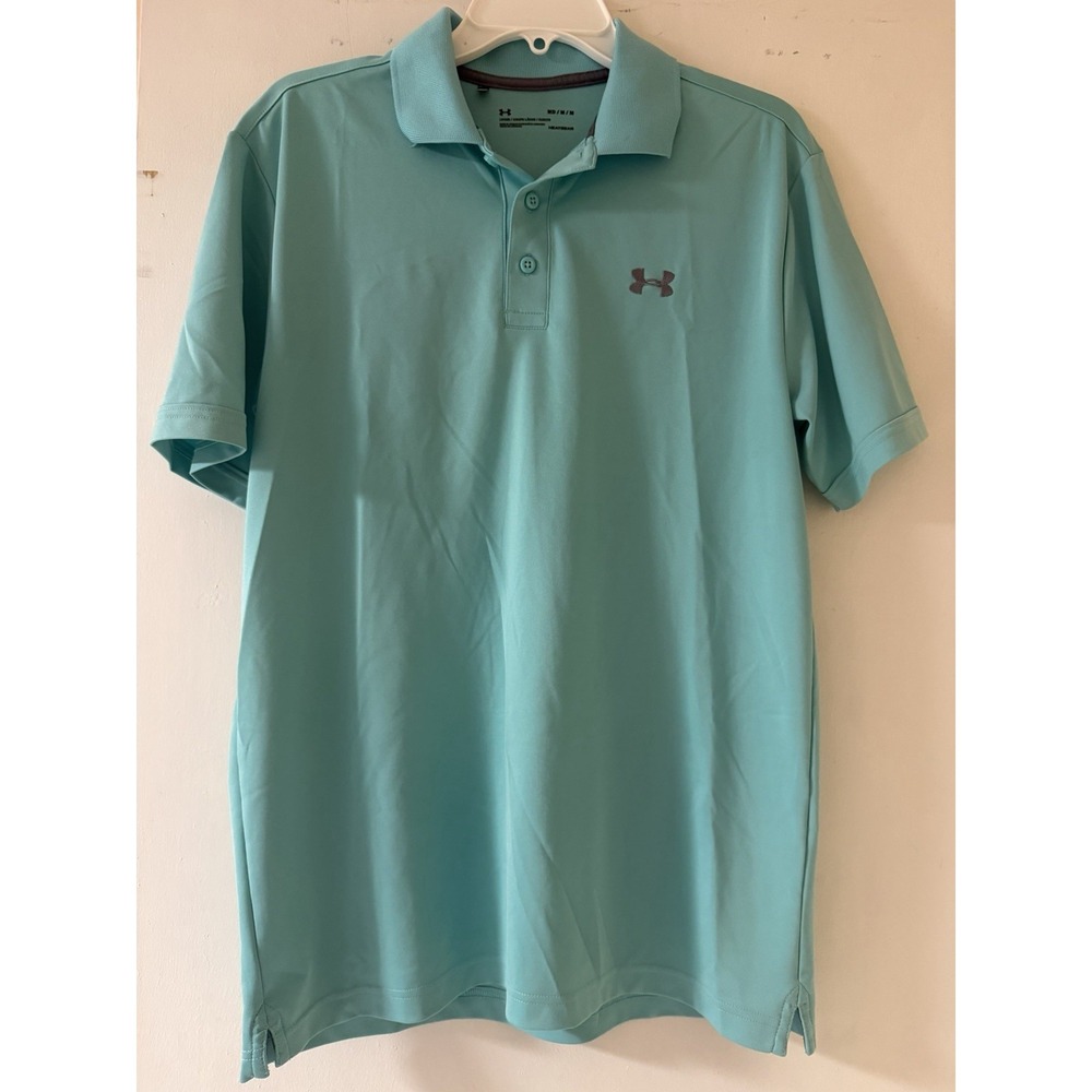 Under Armour HeatGear Polo Shirt Mens Medium Aqua Blue Golf Athletic Performance